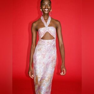ZARA NWT SEQUINNED HALTER DRESS WITH KNOT